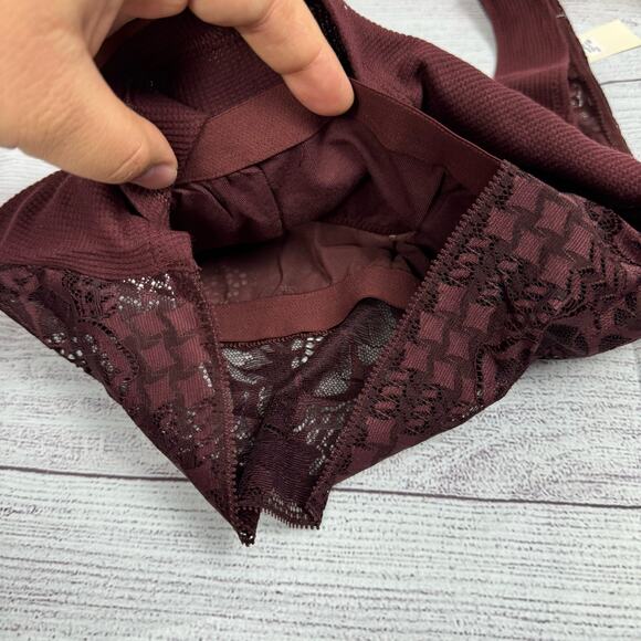 Aerie Holiday Burgundy Best Lace Waffle Longline Bralette Size Small - Picture 8 of 14